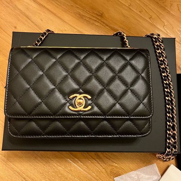 Chanel trendy cc black ROSE GOLD HARDWARE wallet on chain woc 22c - Picture 2 of 10